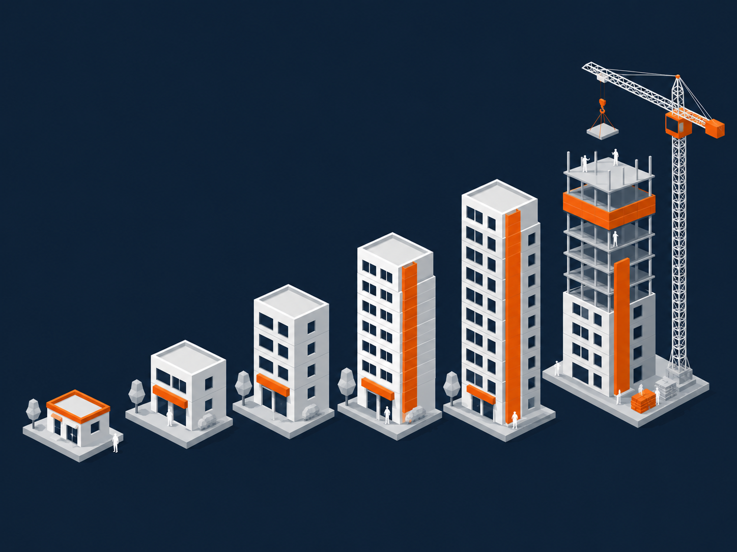 創業から成長を続ける建物のイラスト